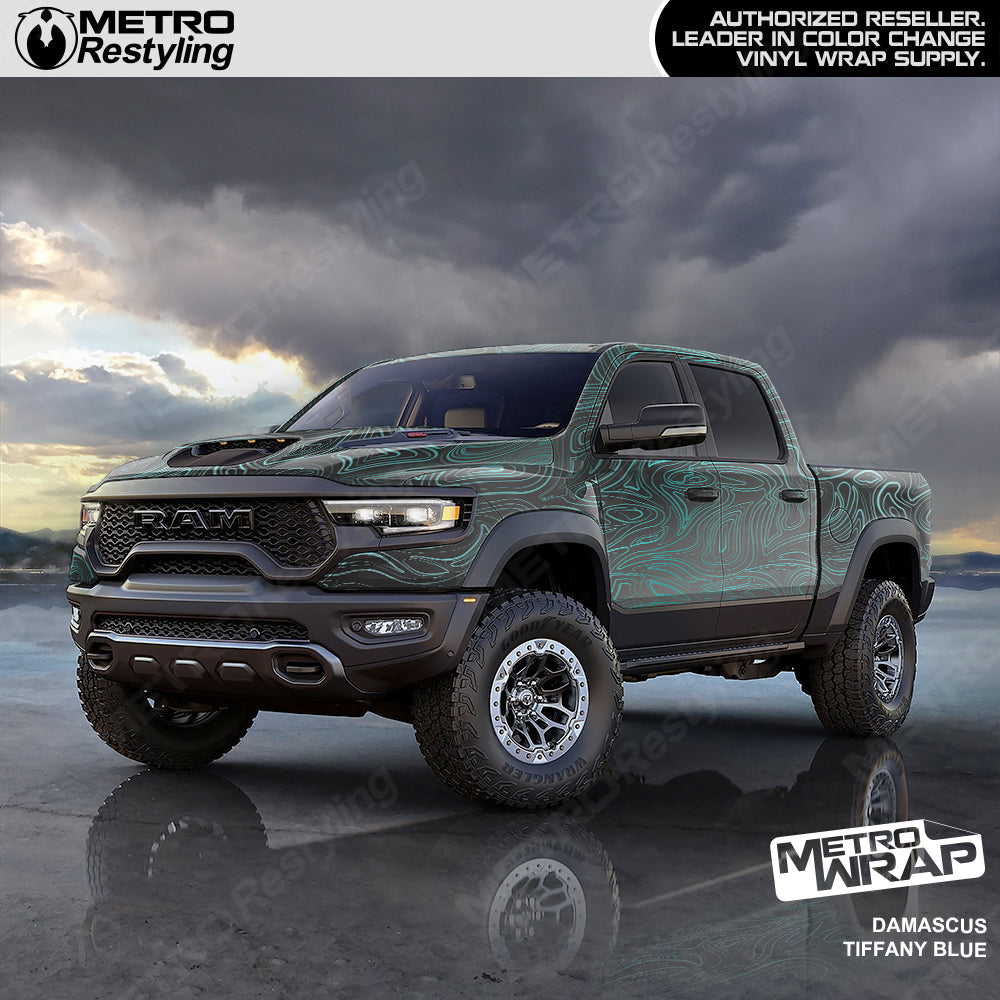 Damascus blue camo vinyl truck wrap