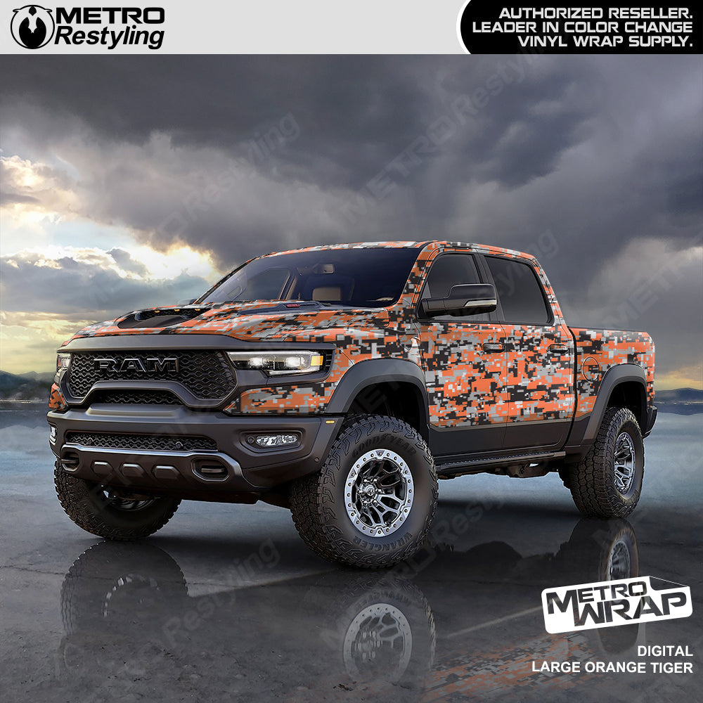 Digital Orange Tiger Camo Vinyl Truck Wrap