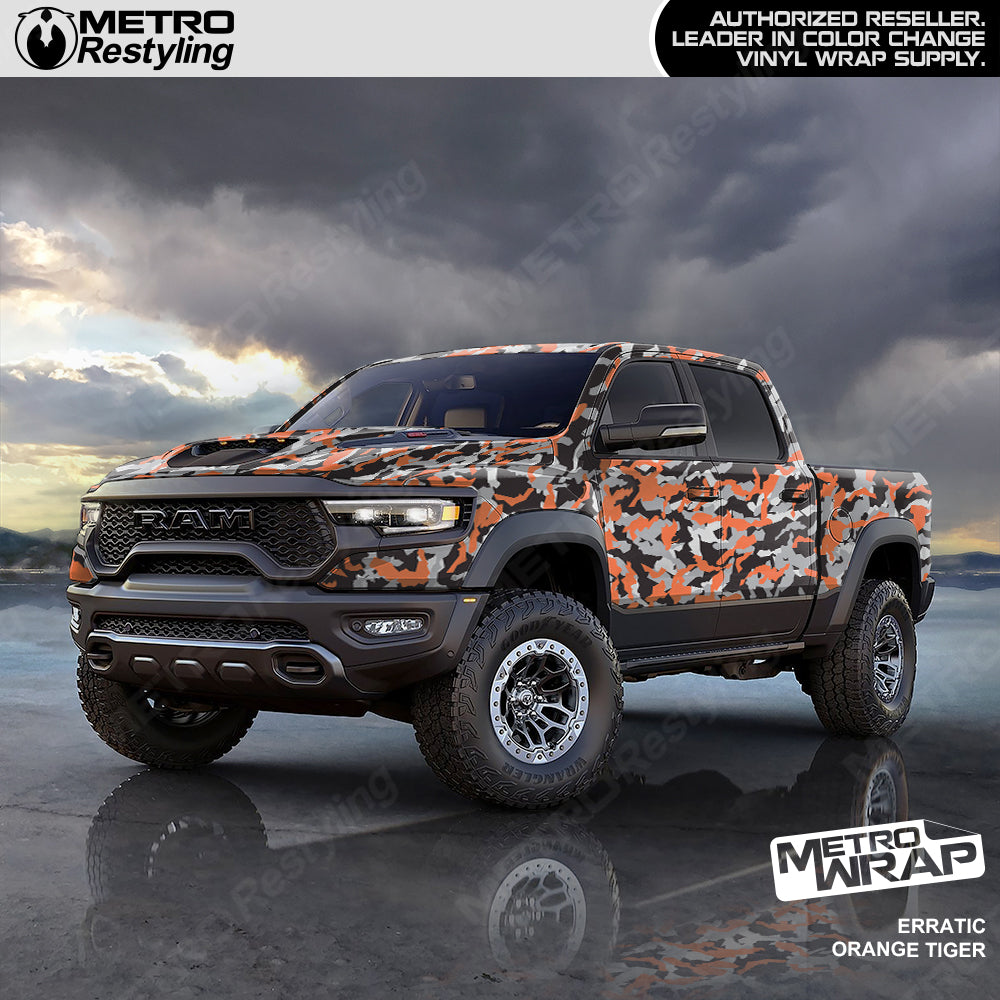 Orange Tiger Camo truck wrap