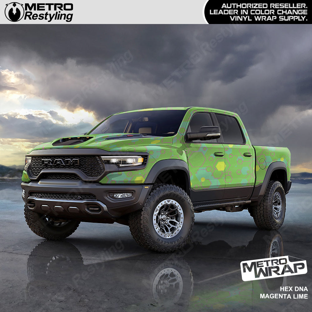 magenta lime hex dna vinyl truck wrap