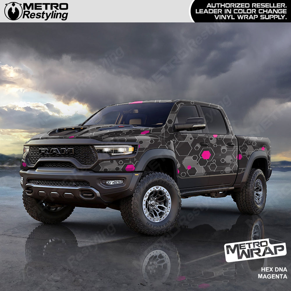 Magenta hex dna vinyl truck wrap
