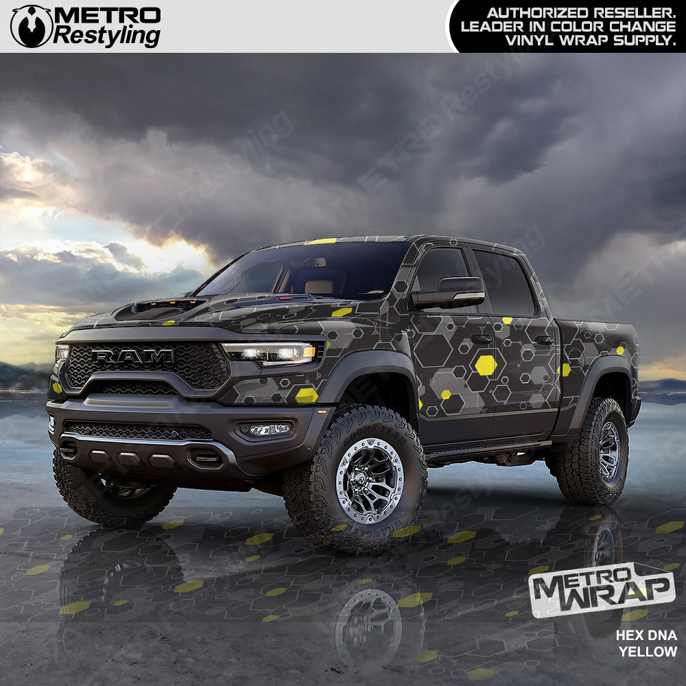 yellow hex dna vinyl truck wrap