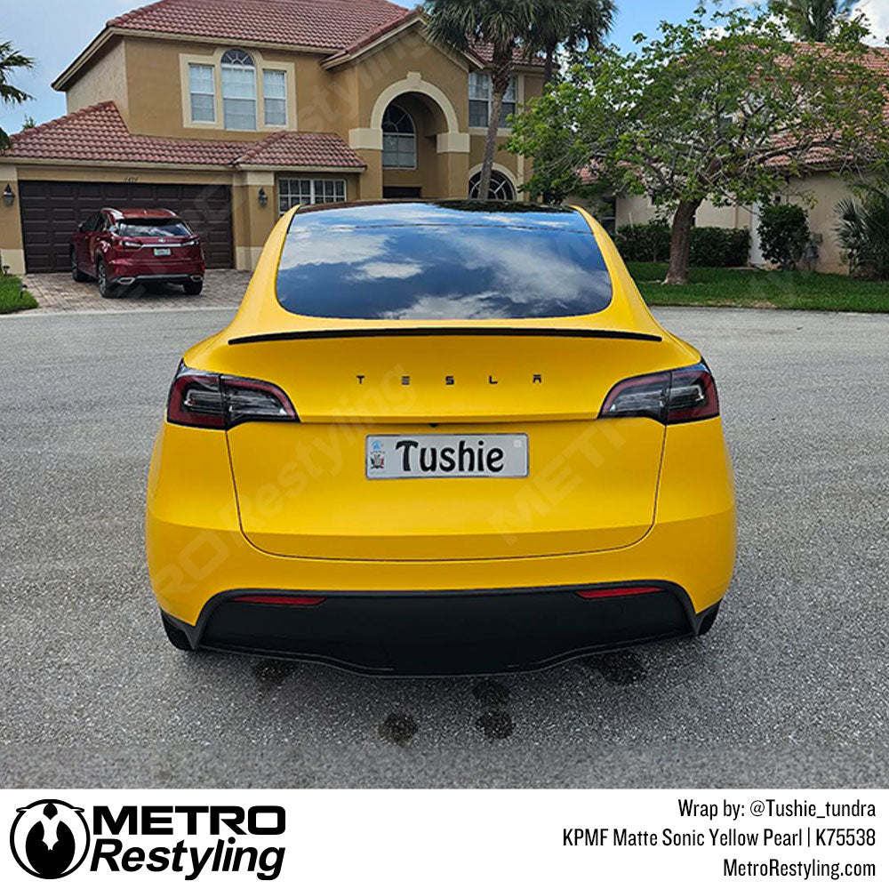 yellow tesla vinyl wrap