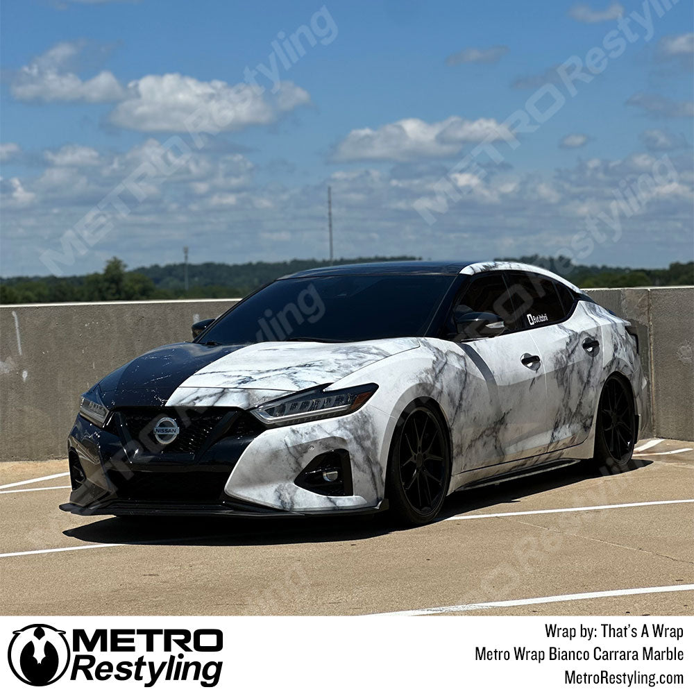 black and white marble vinyl car wrap