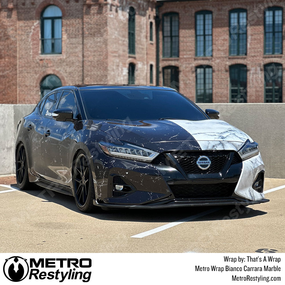 black and white marble vinyl car wrap