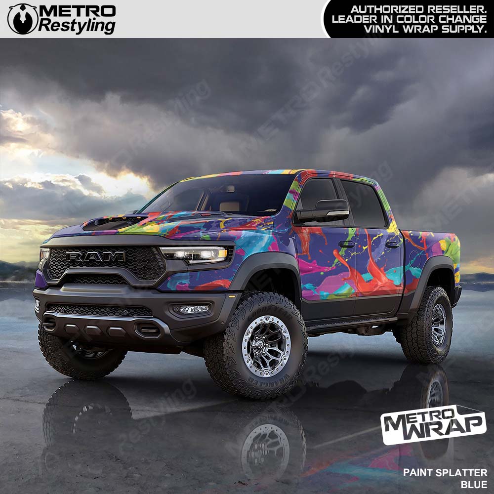 Blue paint truck wrap