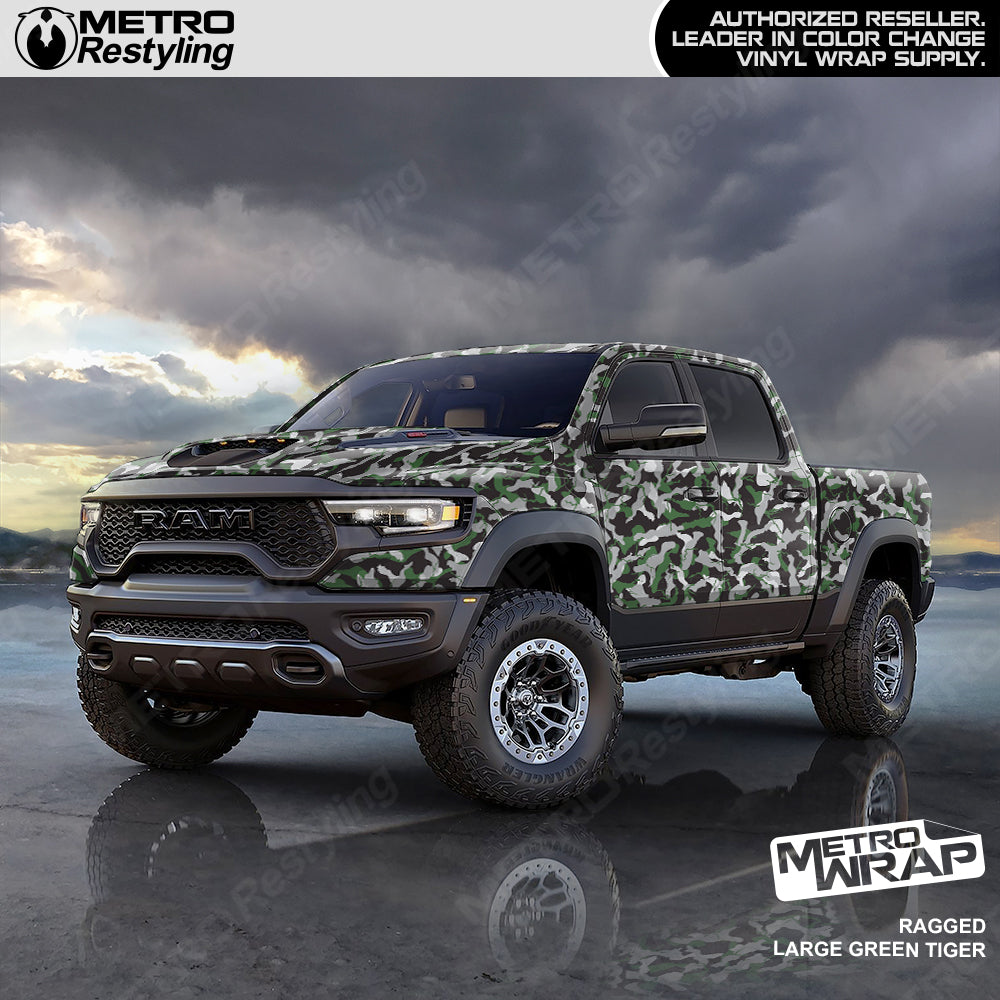 Ragged Green Tiger Camo vinyl truck wrap