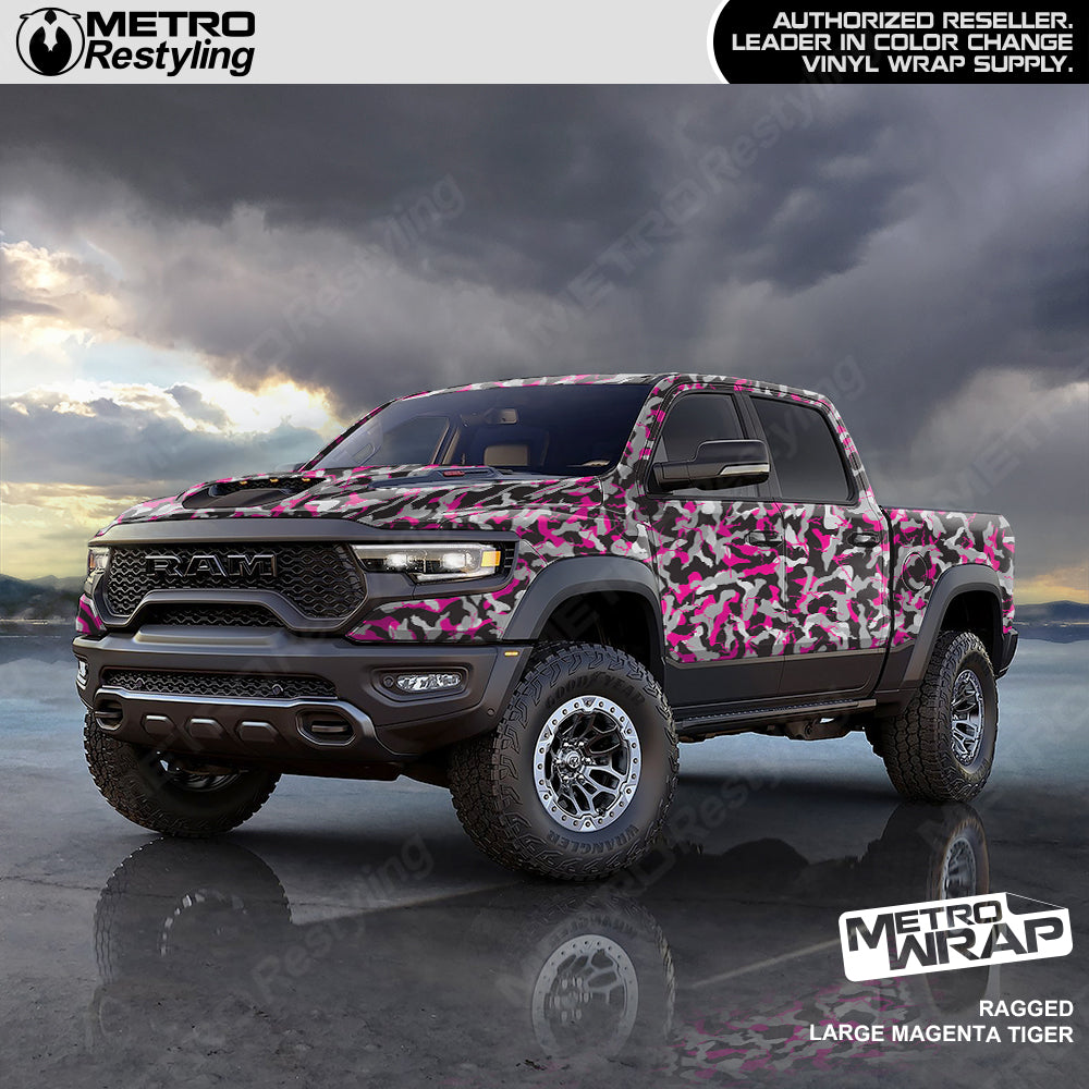Ragged Magenta Tiger Camo vinyl truck wrap