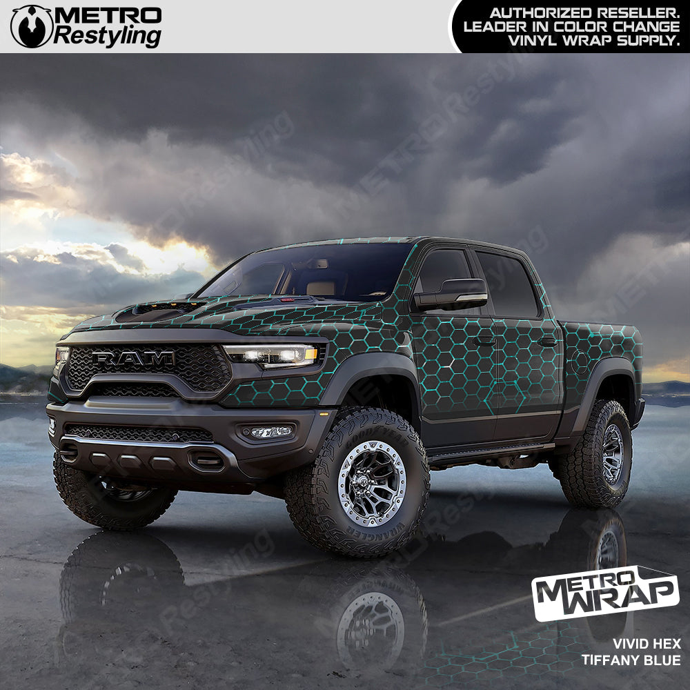 vivid hex tiffany blue camo vinyl truck wrap