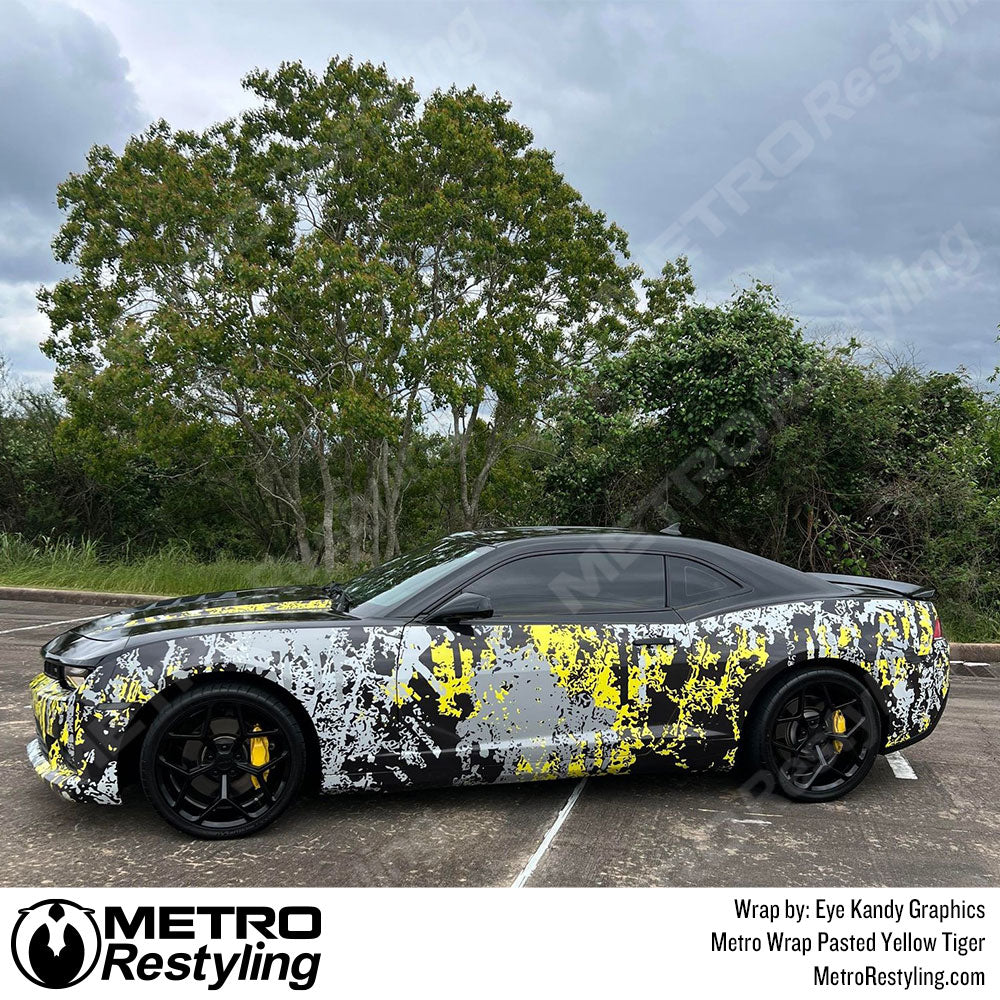 Yellow Pasted camo Vinyl wrap Chevy Camaro