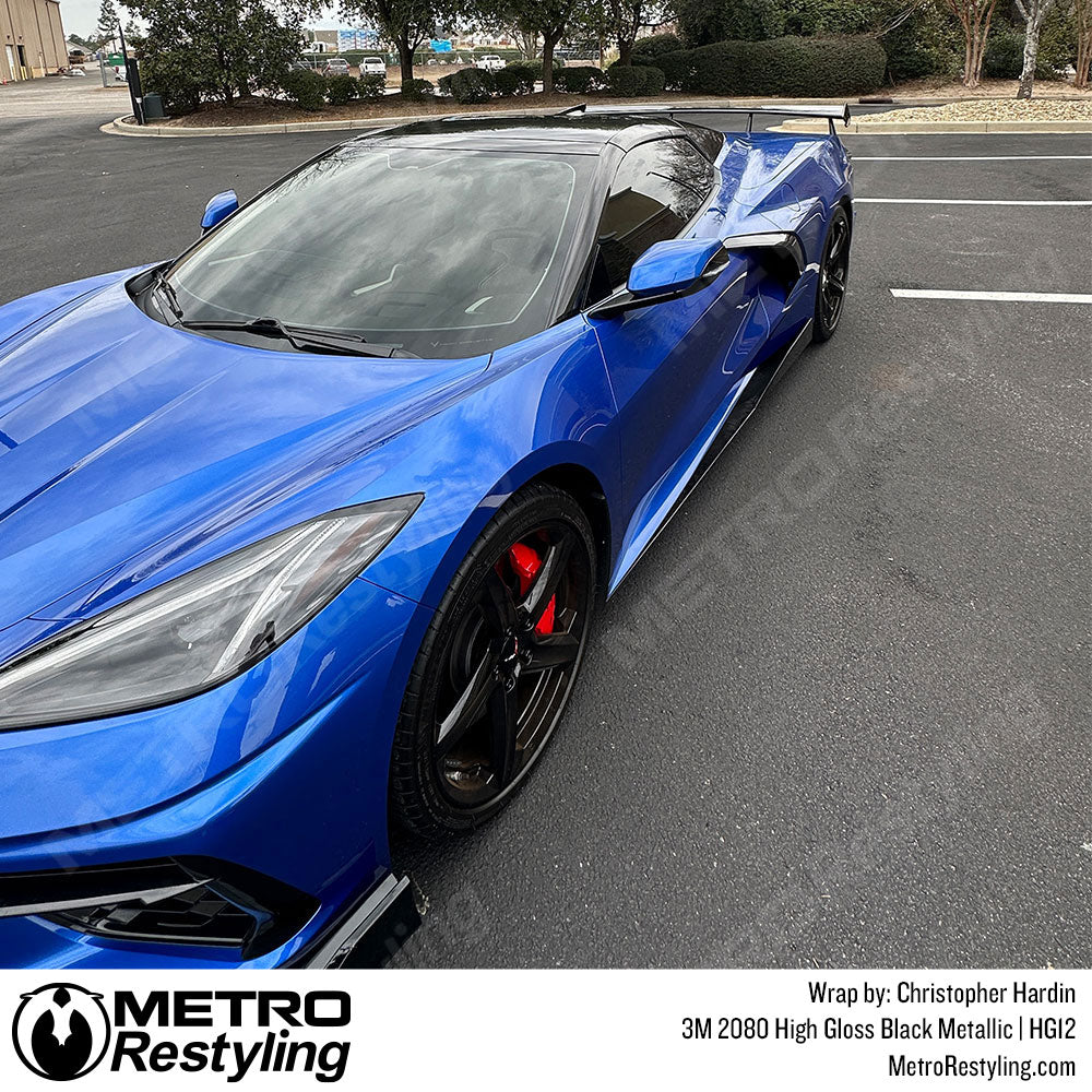 black and blue corvette wrap