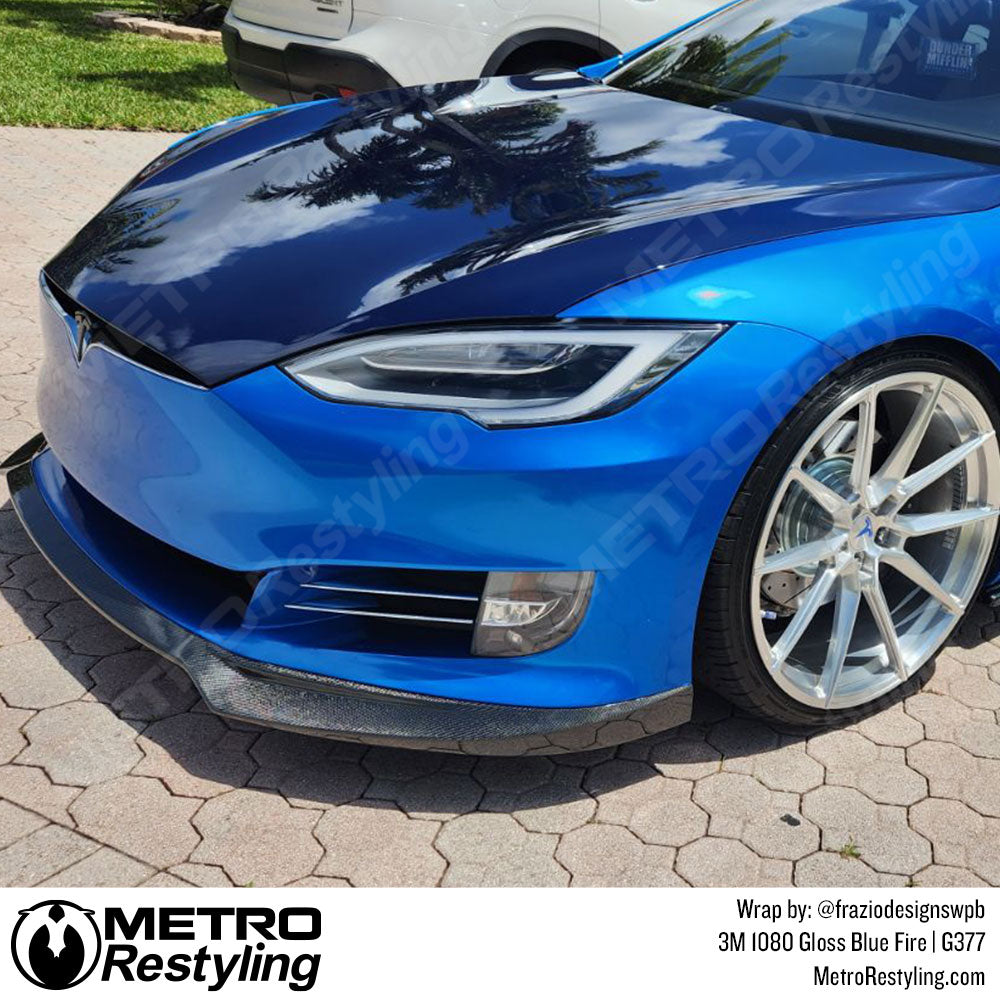 bright blue tesla wrap