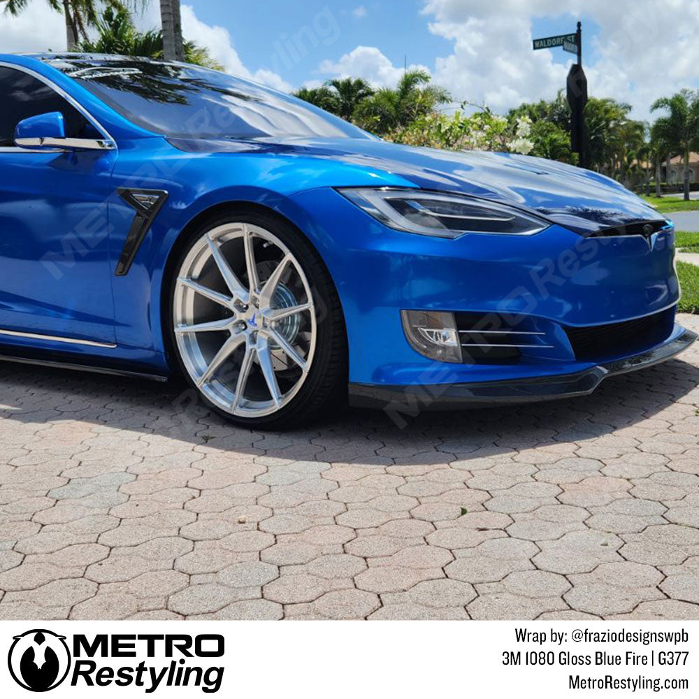 blue tesla wraps