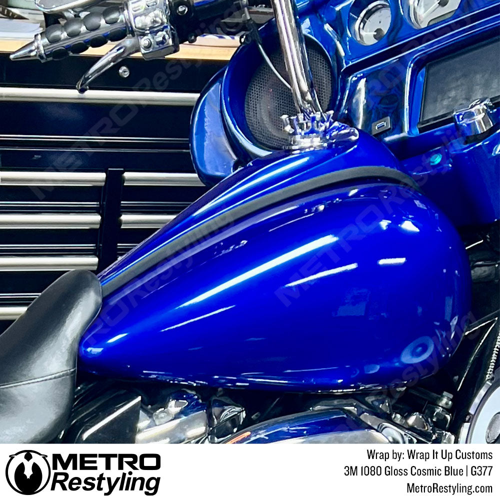 gloss blue motorcycle wrap
