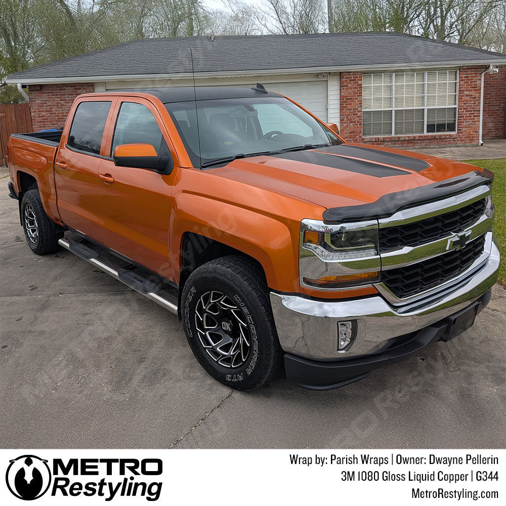 orange chevy truck wrap