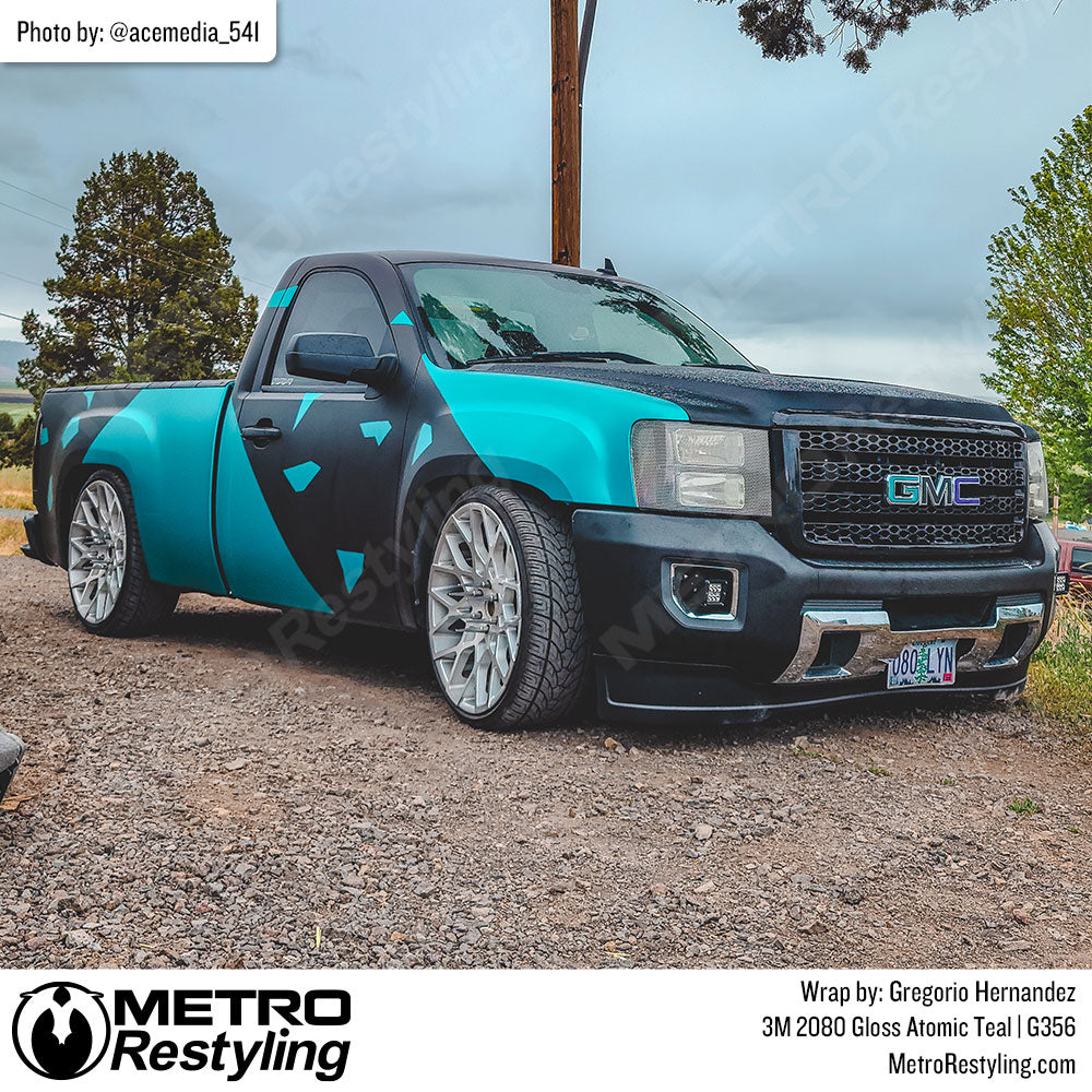 atomic teal truck wrap