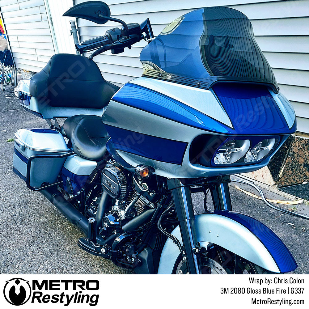 blue motorcycle wrap