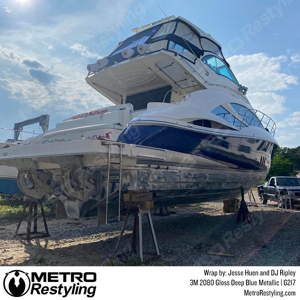 blue vinyl boat wrap
