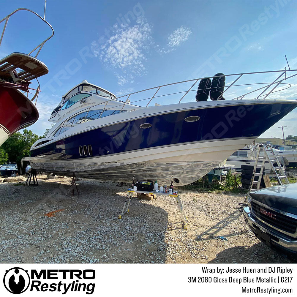 blue vinyl boat wrap
