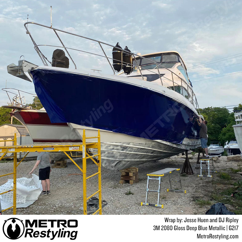 blue vinyl boat wrap