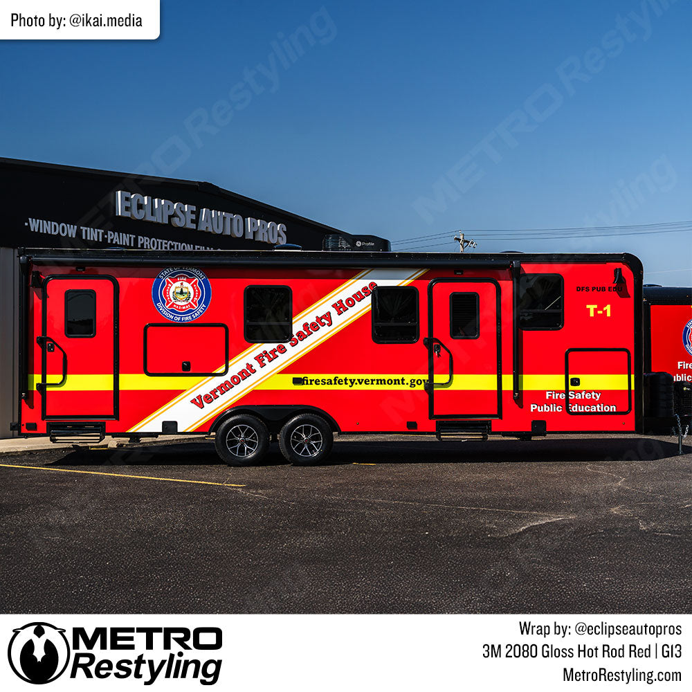 fire department rv with red wrap