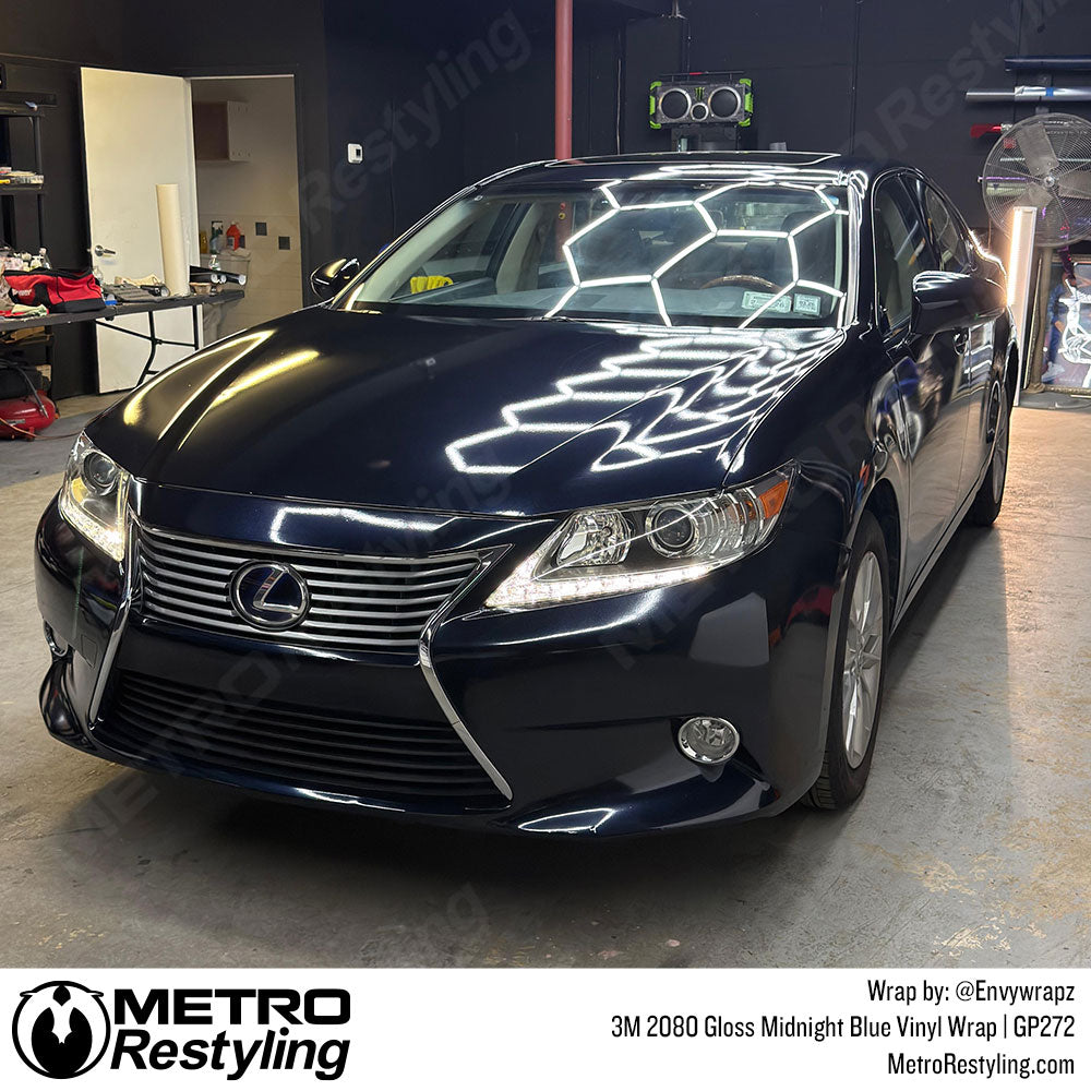 lexus with dark blue vinyl wrap