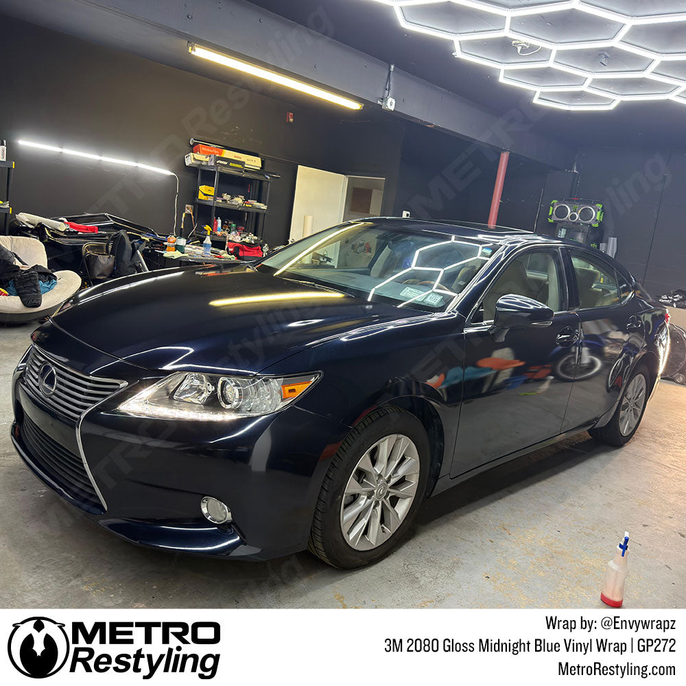 lexus with dark blue vinyl wrap