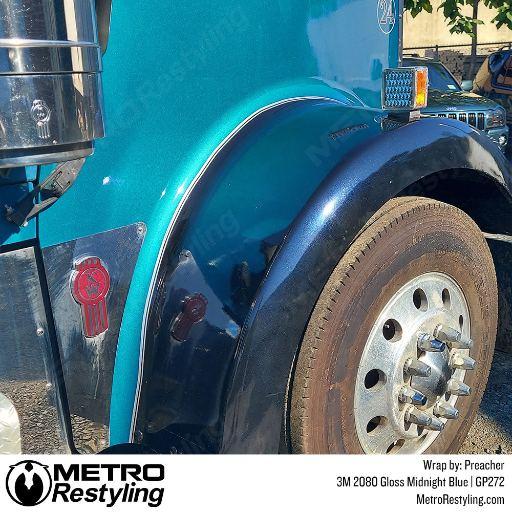 dark blue semi truck wrap