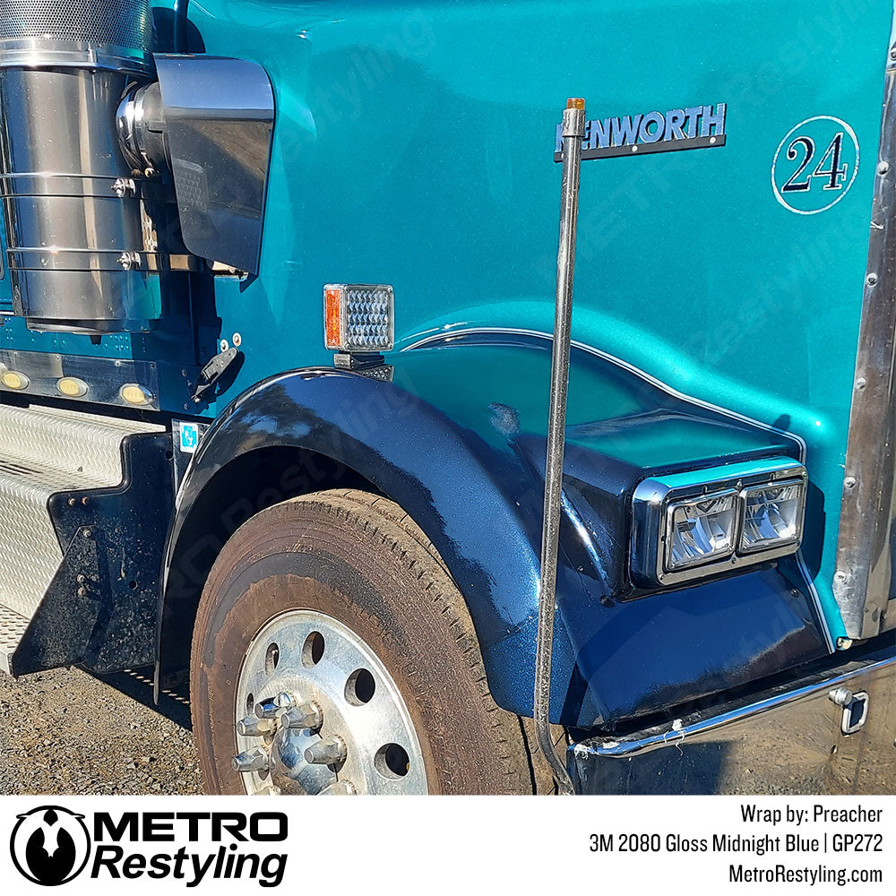 dark blue semi truck wrap