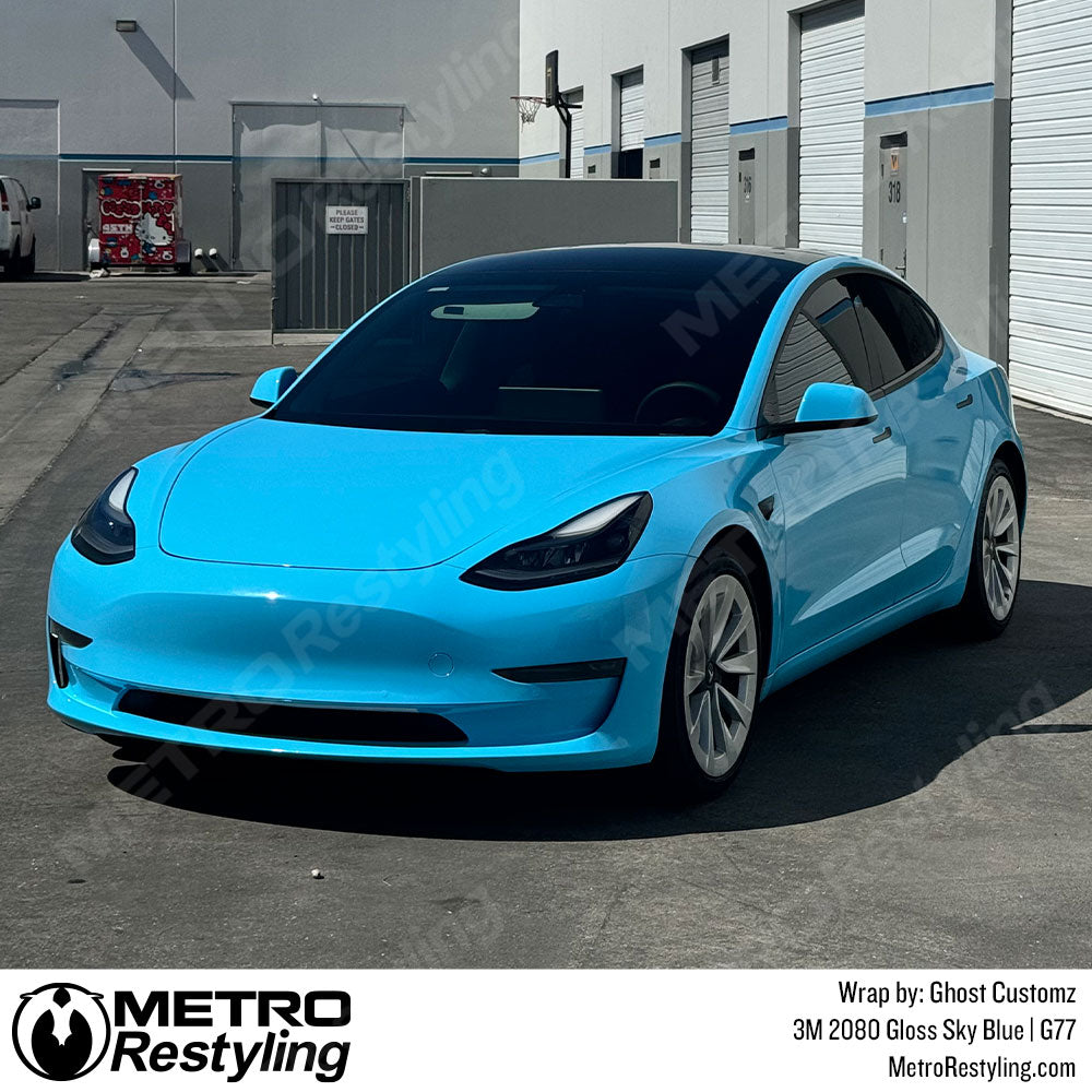 gloss blue tesla wrap