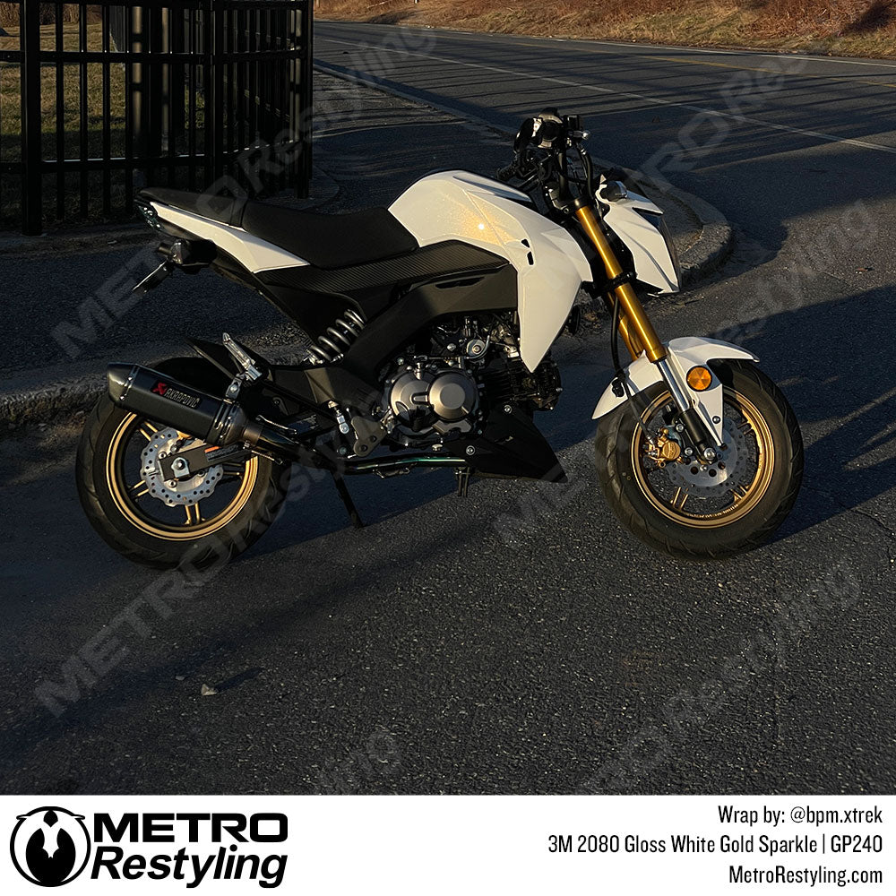 white sparkle motorcycle wrap