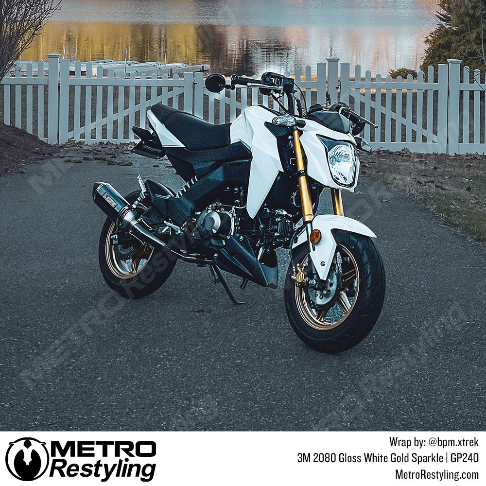 white gold motorcycle wrap