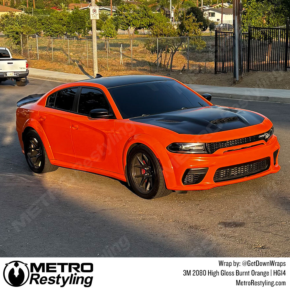 High Gloss Orange Dodge Charger Wrap