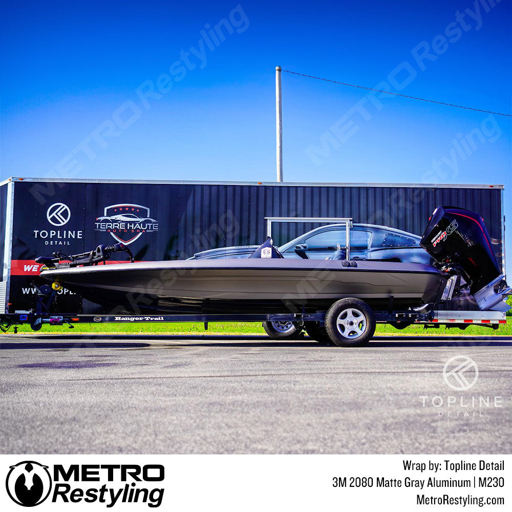 Pro Bass Fishing Boat Gray Aluminum Vinyl Wrapping