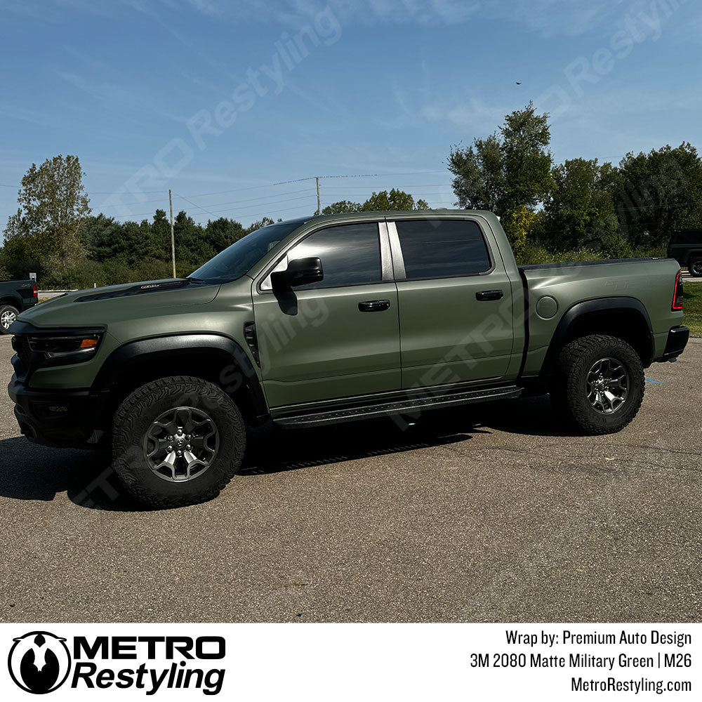 matte army green truck wrap