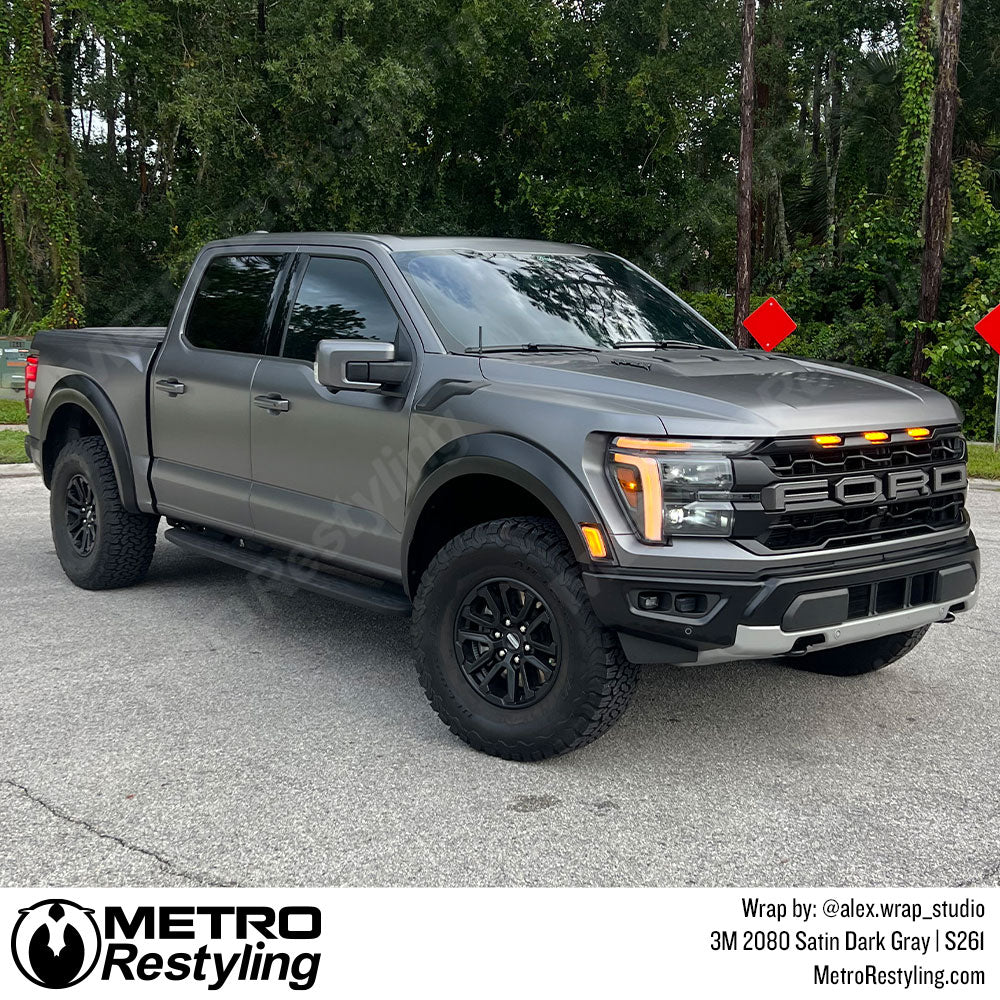 satin dark gray truck wrap
