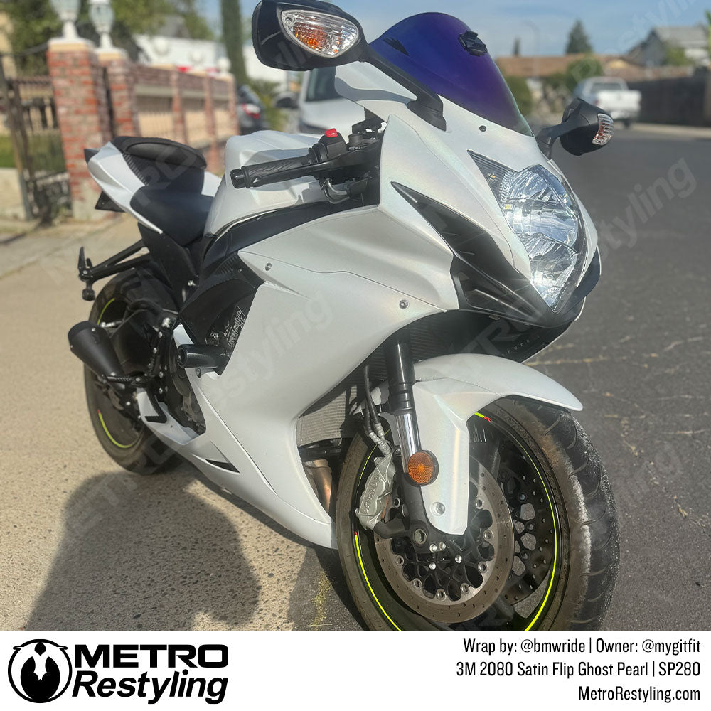 pearl white motorcycle wrap