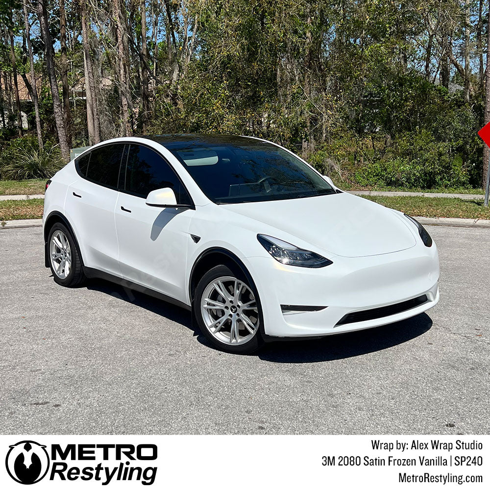satin white tesla wrap