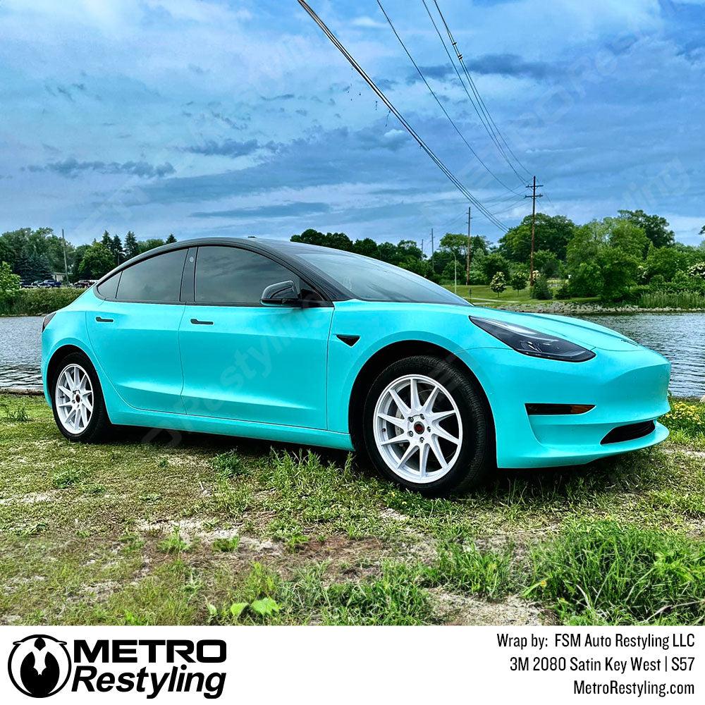 sky blue tesla wrap