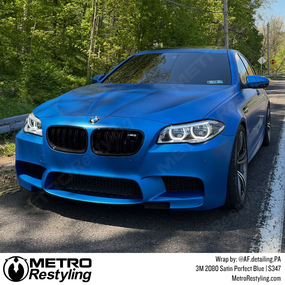 satin blue bmw wrap