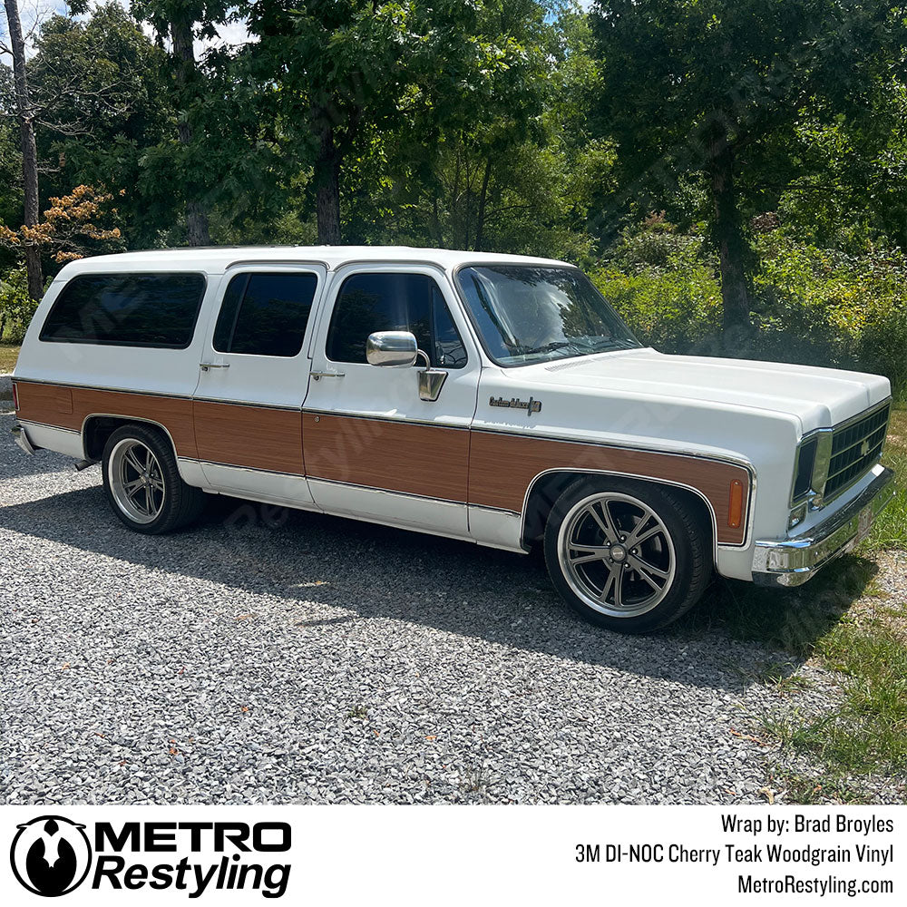 cherry woodgrain car wrap