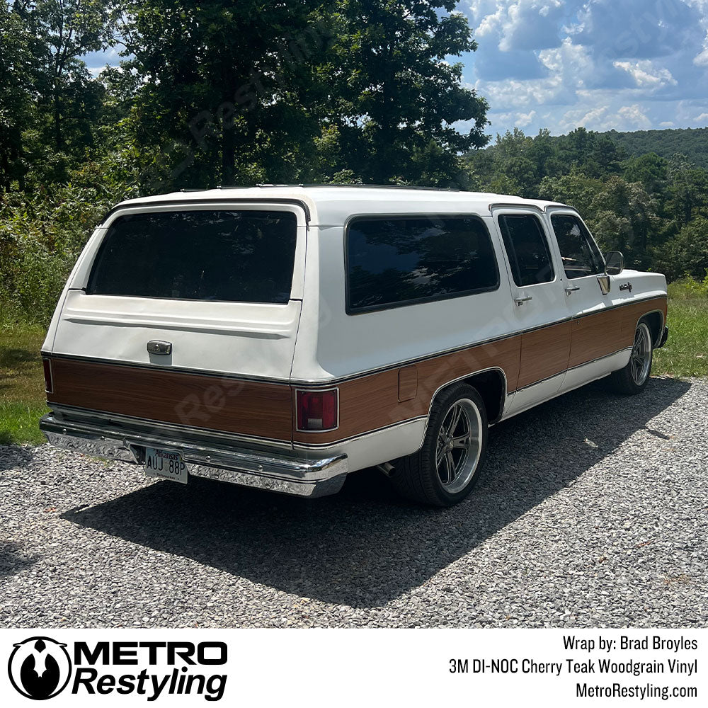 cherry woodgrain car wrap