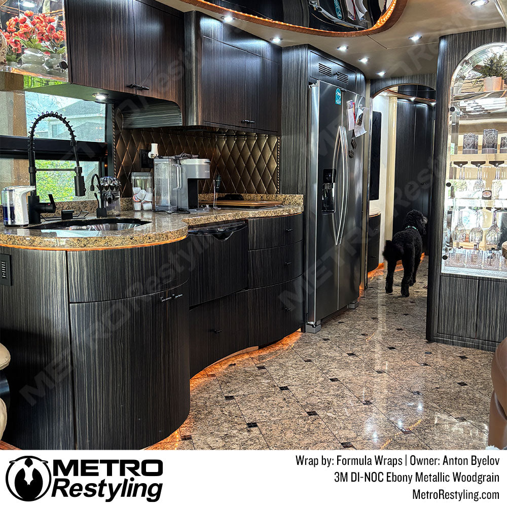 black woodgrain cabinet wrap