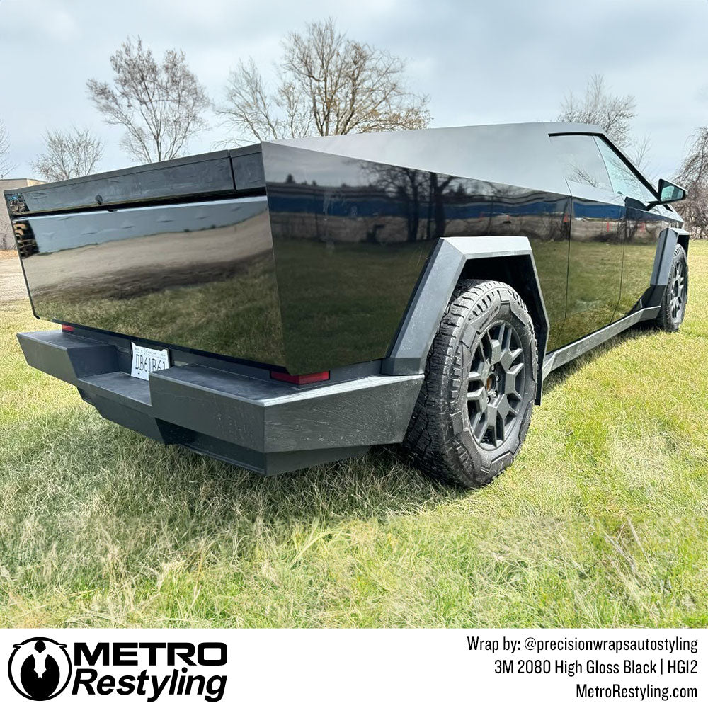 cybertruck wrapped in high gloss black