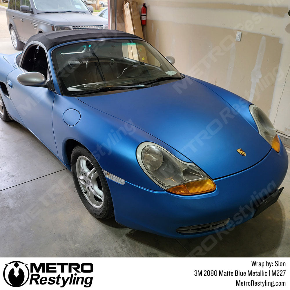 blue metallic porsche wrap