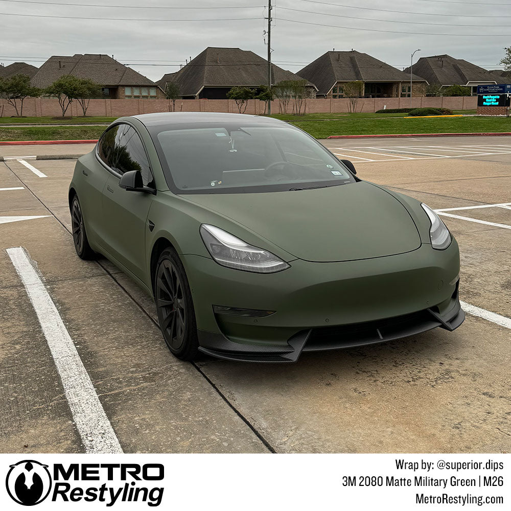 military green tesla vinyl wrap