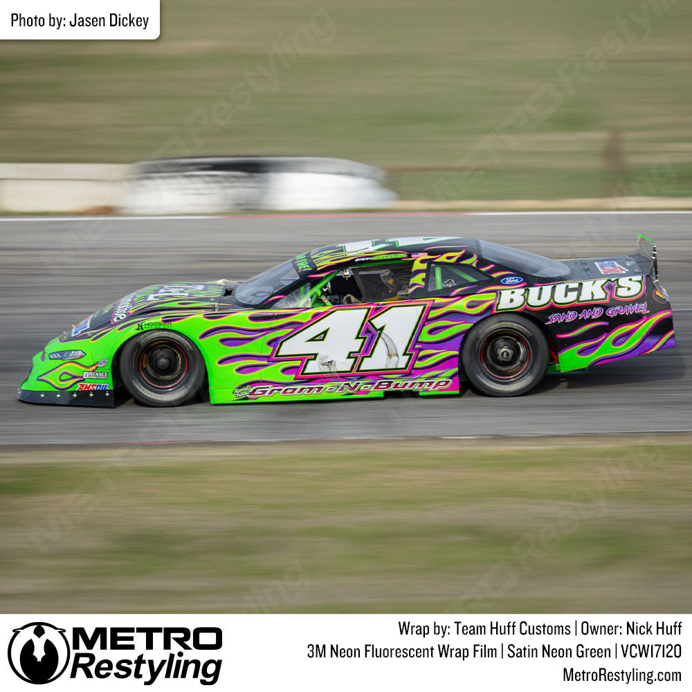 neon green racecar wrap