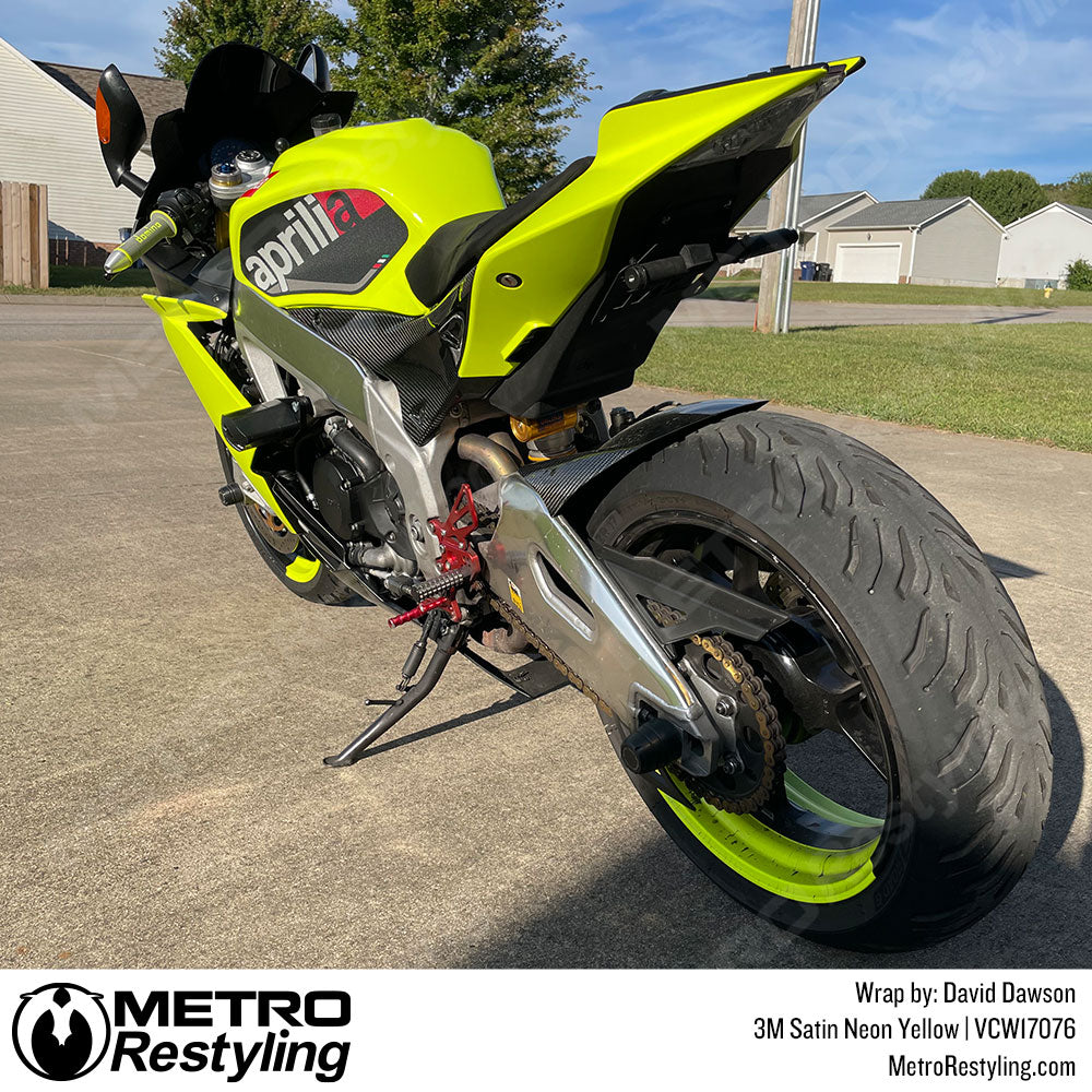 satin neon yellow motorcycle wrap
