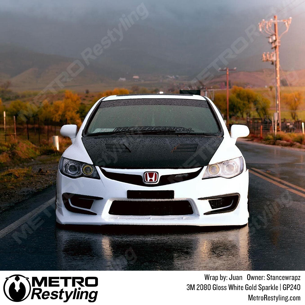 white glossy honda civic vinyl wrap
