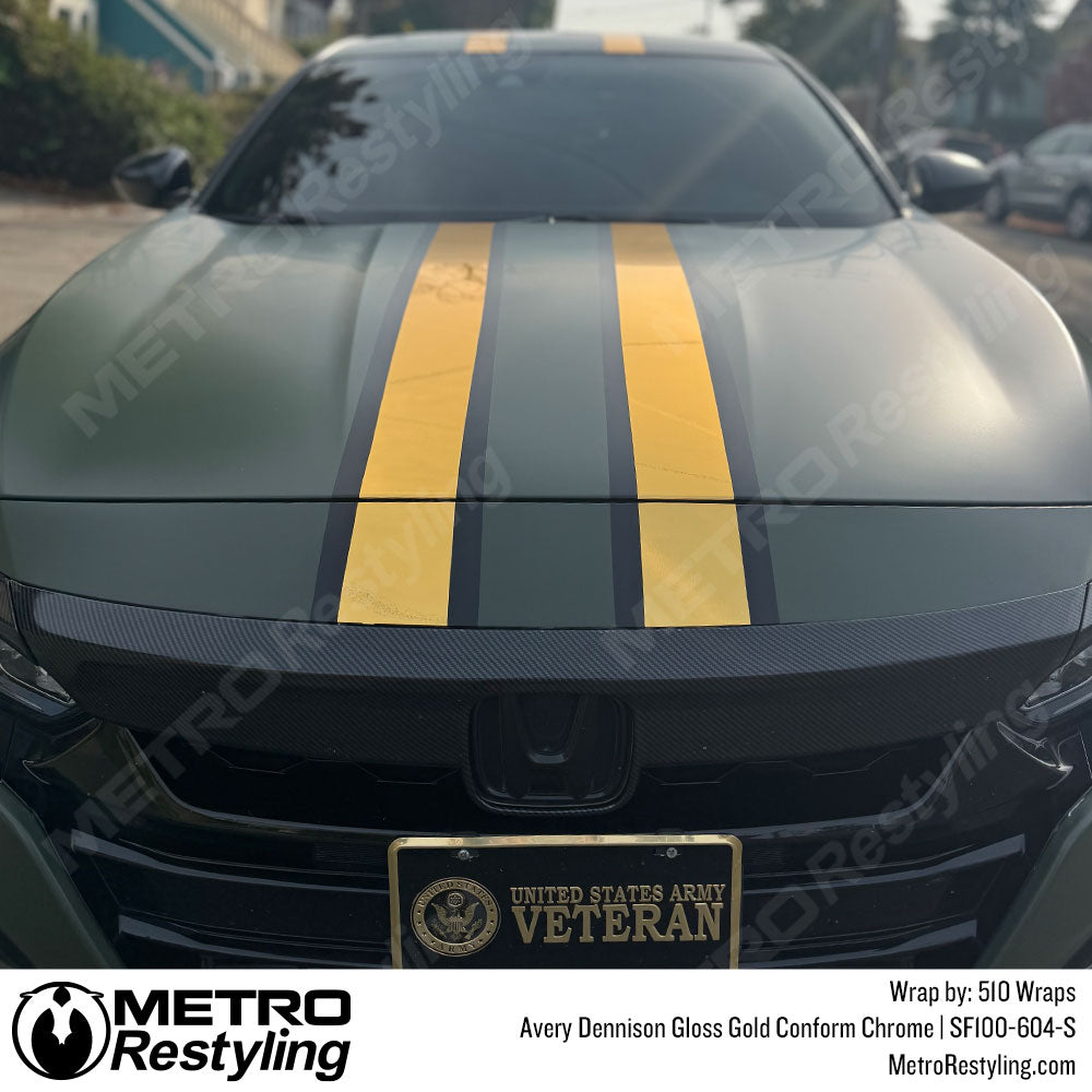 gold chrome hood stripes army green car wrap